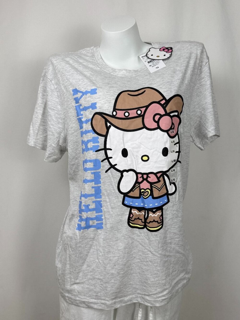 Hello Kitty Graphic Tee Shirt Cowgirl Western Grey Cotton Blend L XL